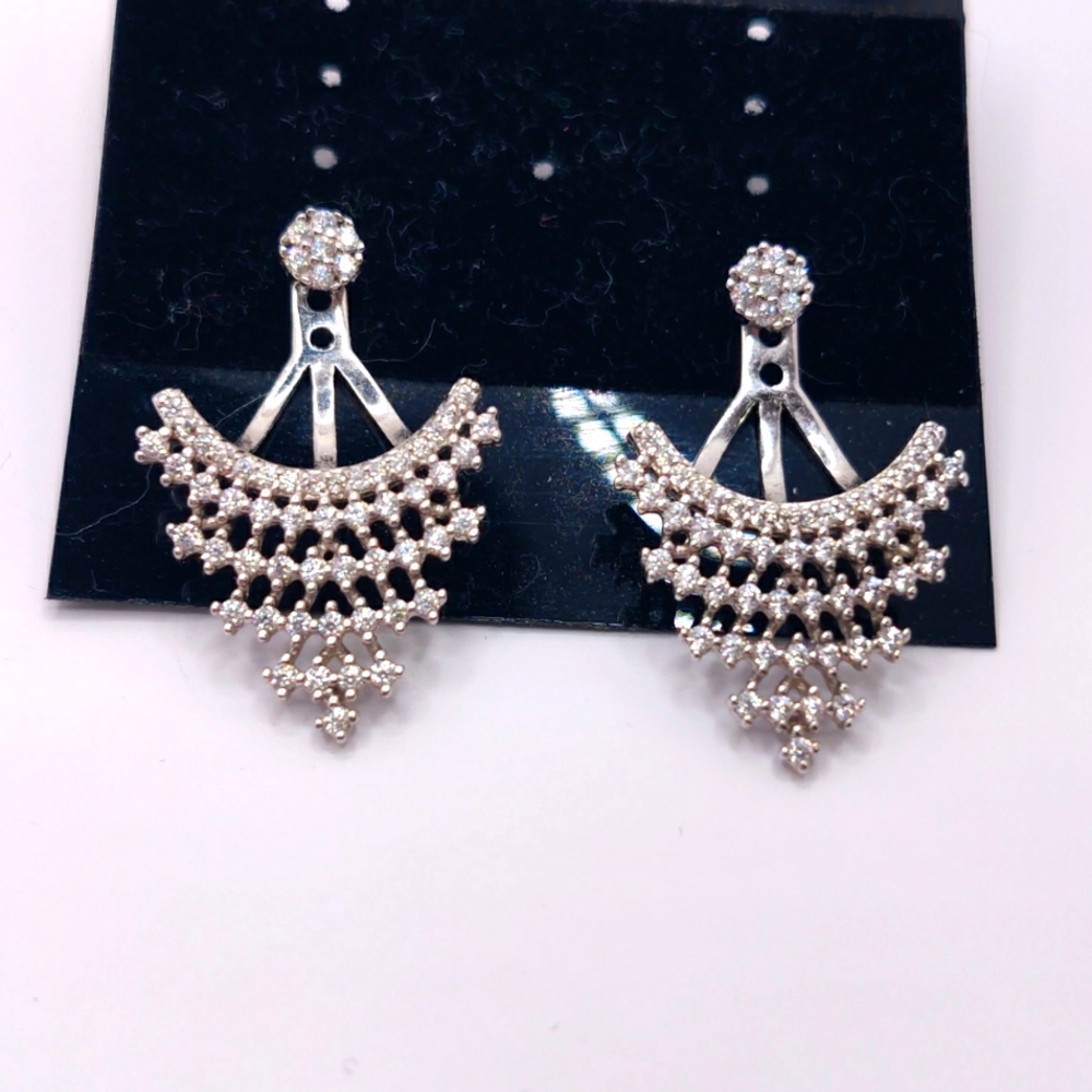 Fancy rhinestone post with behind the ear earring jacket